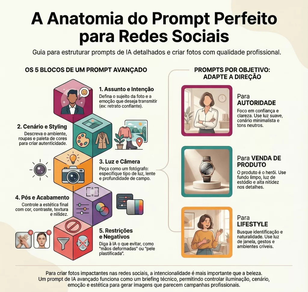 Infográfico - Prompt para fazer fotos incríveis para Redes Sociais ChatGPT